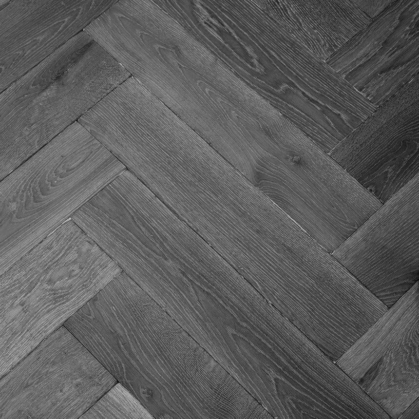 Herringbone French Oak Wood Tiles - Dark Gray Mahogany