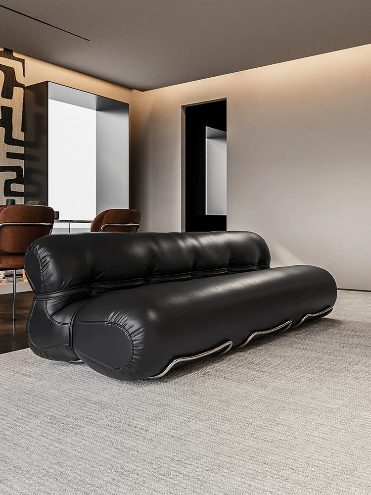 Luxurious black NAPA leather sofa minimalist Italian style living room – Artwork furnishings