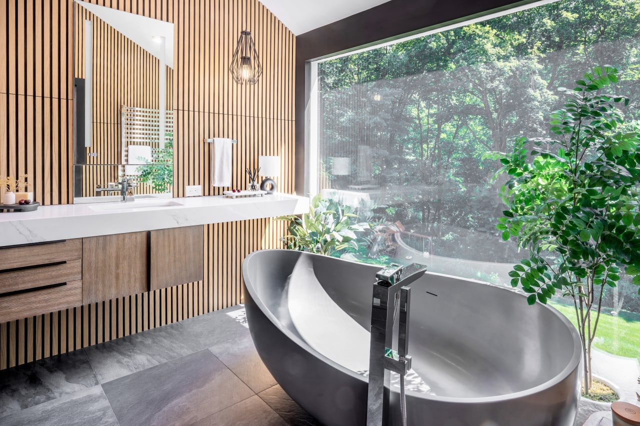 Modern Master Bath: Moody & Natural Design | Trends