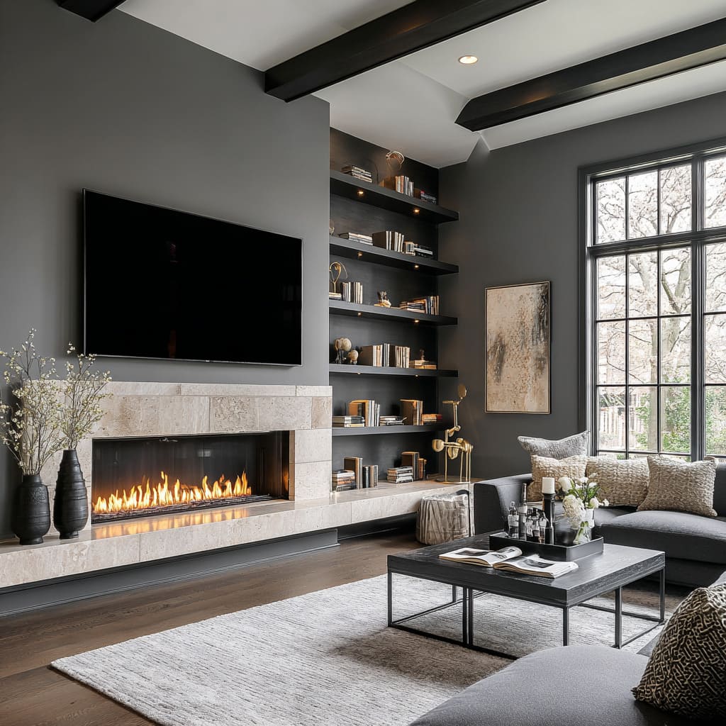 Modern Stone Fireplace Design Ideas: Calm & High-End Look