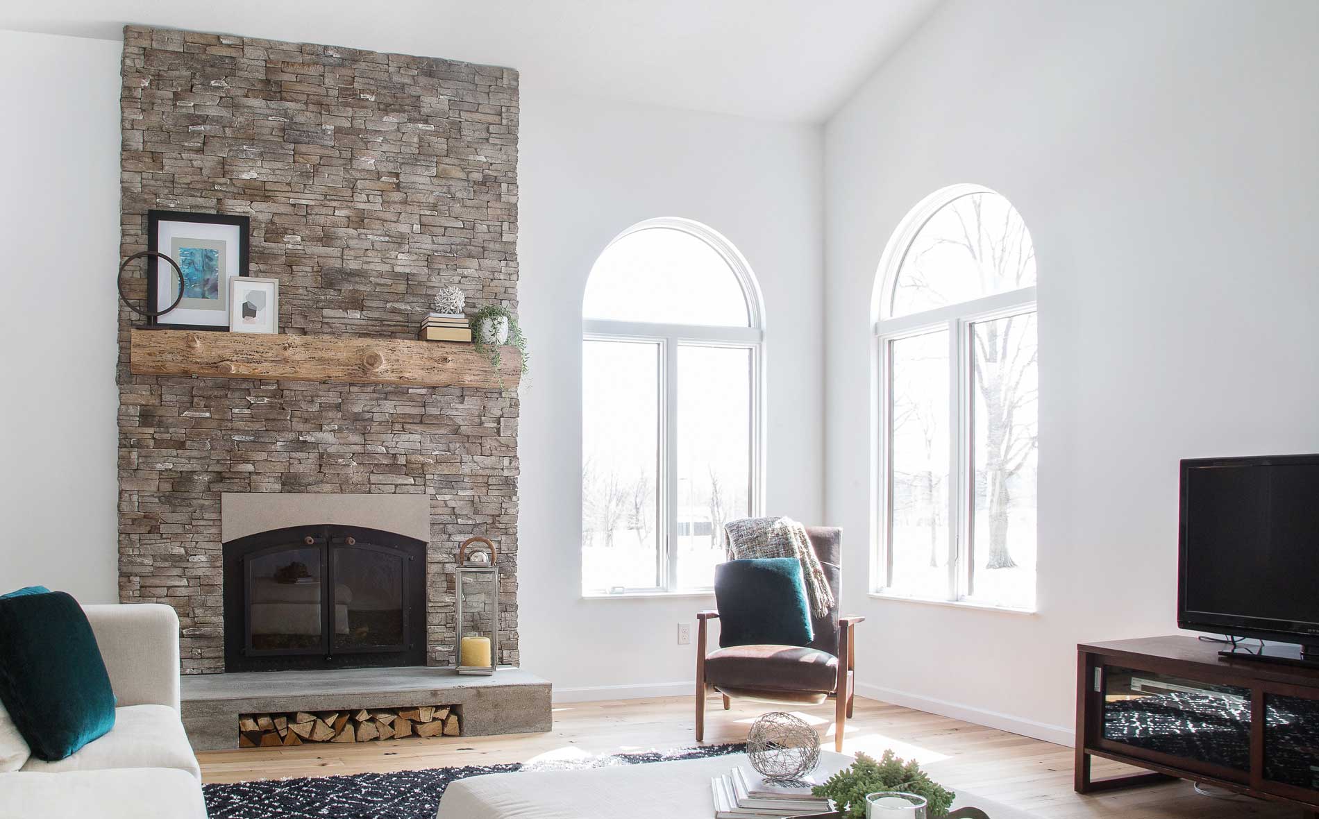 Modern Stone Fireplace - Stone Veneer Fireplace Design