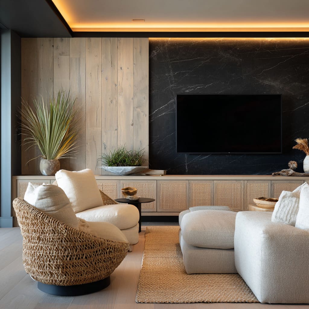 Modern TV Wall Design: Stylish Black Accent Wall Ideas | HH