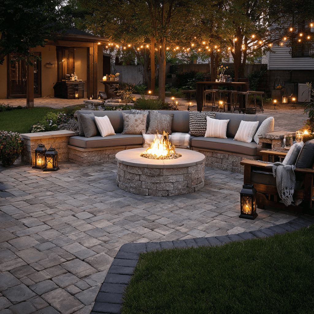 Patio ideas with pavers and fire pit | JS Brick Pavers