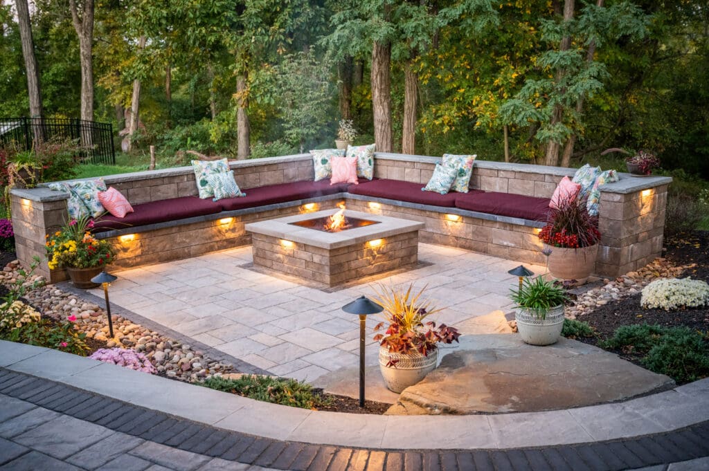 Paver Patio In Ground Fire Pit Seating Custom Patio, Fire Pit, Deck Grill Island A Plus Landscaping