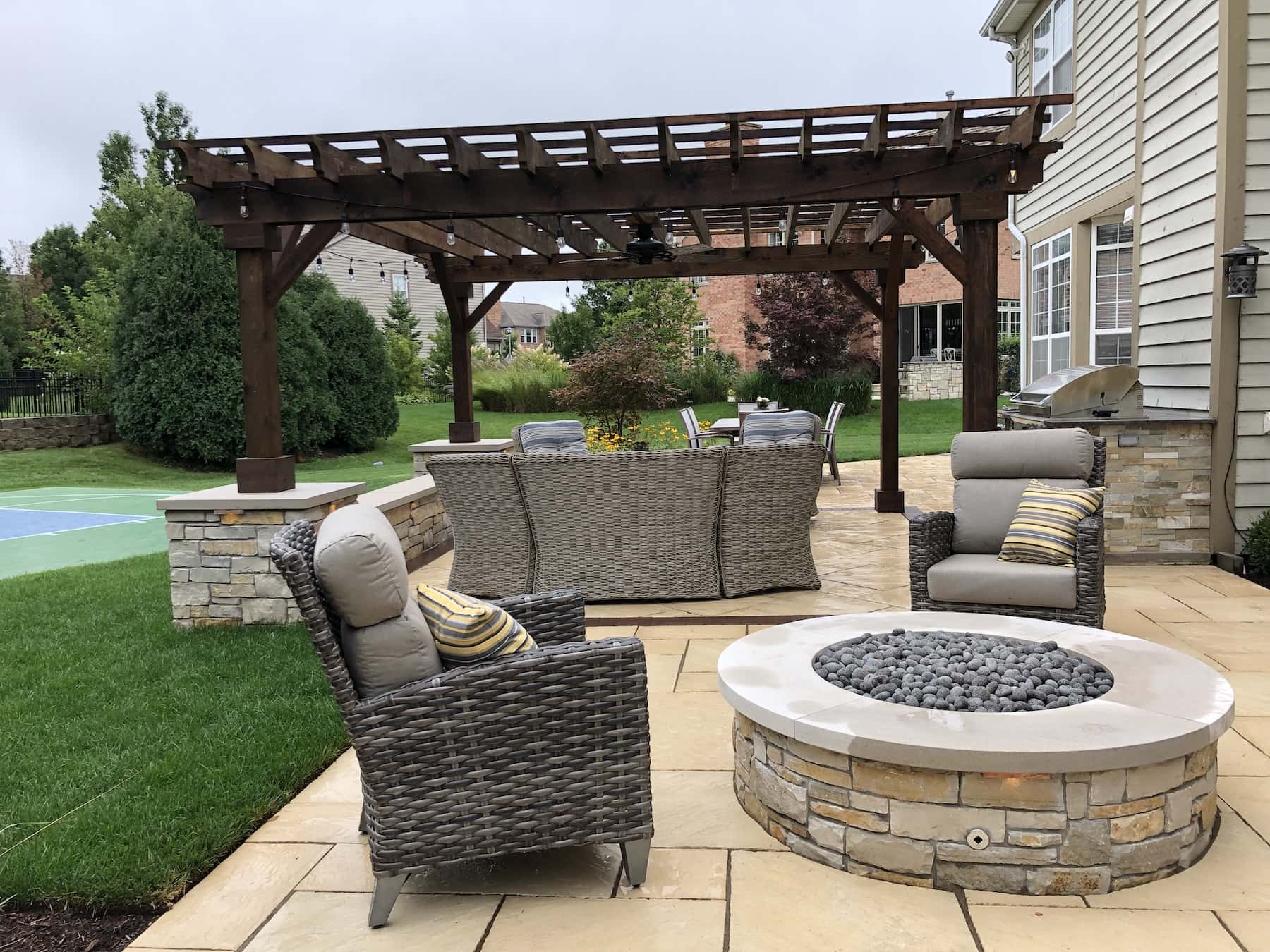 Pergola, Fire Pit. & Lounge Area - Landscape Design Build Contractor - North Shore Chicago