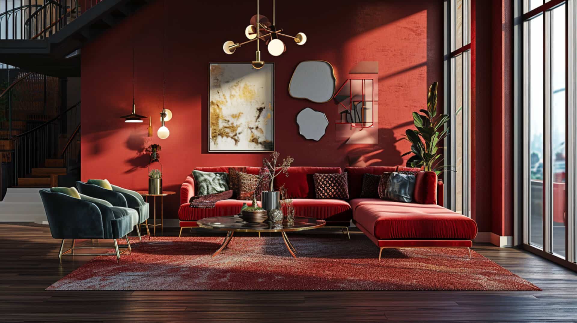 red wall living room painting and decorating ideas - Prestige Decorating London