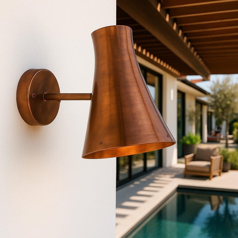 Rustic Copper Cone Wall Sconce – Handmade Indoor Outdoor Light