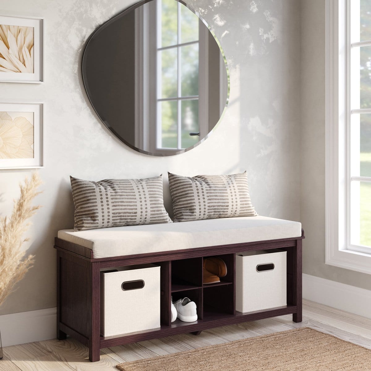 Small Entryway Bench Solid Wood Entryway Bench Storage Bins Shoe Divider